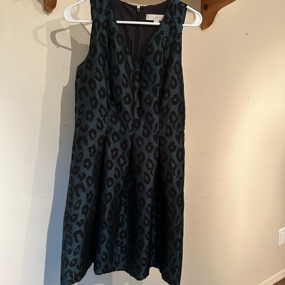 LOFT green/black leopard fit-and-flare dress for work/party women’s size 6